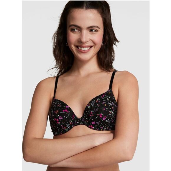PINK Victoria's Secret Other - NWT Women's Victoria Secret Pink Black Floral Wear Everywhere Push Up Bra sz 38D